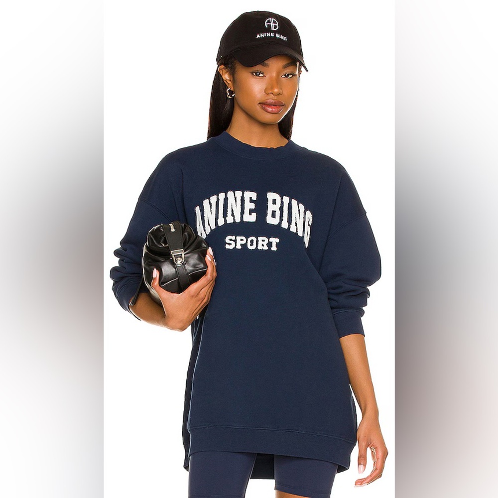FULL SET Anine Bing Sport Navy Blue Set: Crewneck, Bike Shorts, Sports Bra